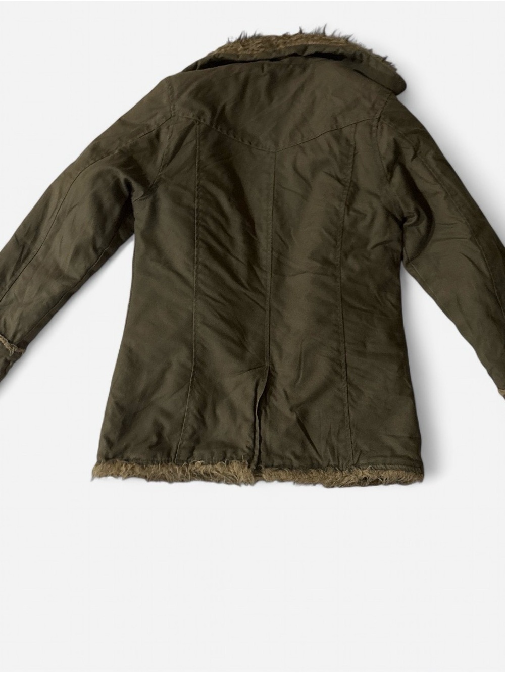 Olive Faux-Fur Trim Women's Coat - Picture 5 of 11